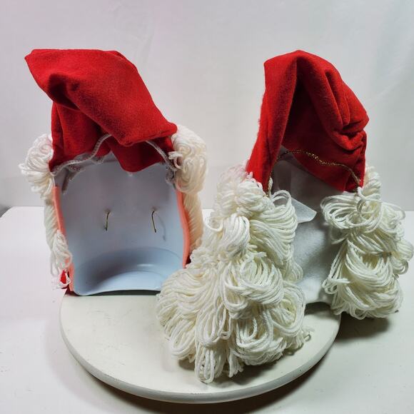 Vintage Santa & Mrs Claus Face Head Yarn Beard Christmas Handmade Shelf Sitters - Picture 5 of 11